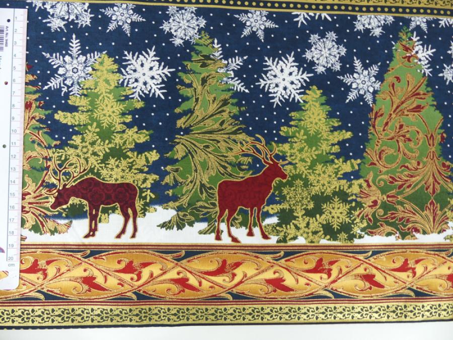 Peaceful Holiday - Bordüre Wald Winter Hirsche blau von In the Beginning goldene Effekte Weihnachten